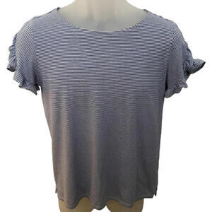 LOFT Light Blue & White Thin Stripe Ruffle Sleeves Shirt Men S Small